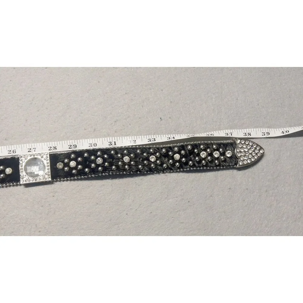 Western Leather Bling Belt Large Crystals Faux Horse Hair Womens Small Medium‎